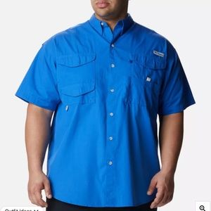Columbia PFG Shirt Mens X-Large Blue Bonehead Fishing Short Sleeve Button-Down